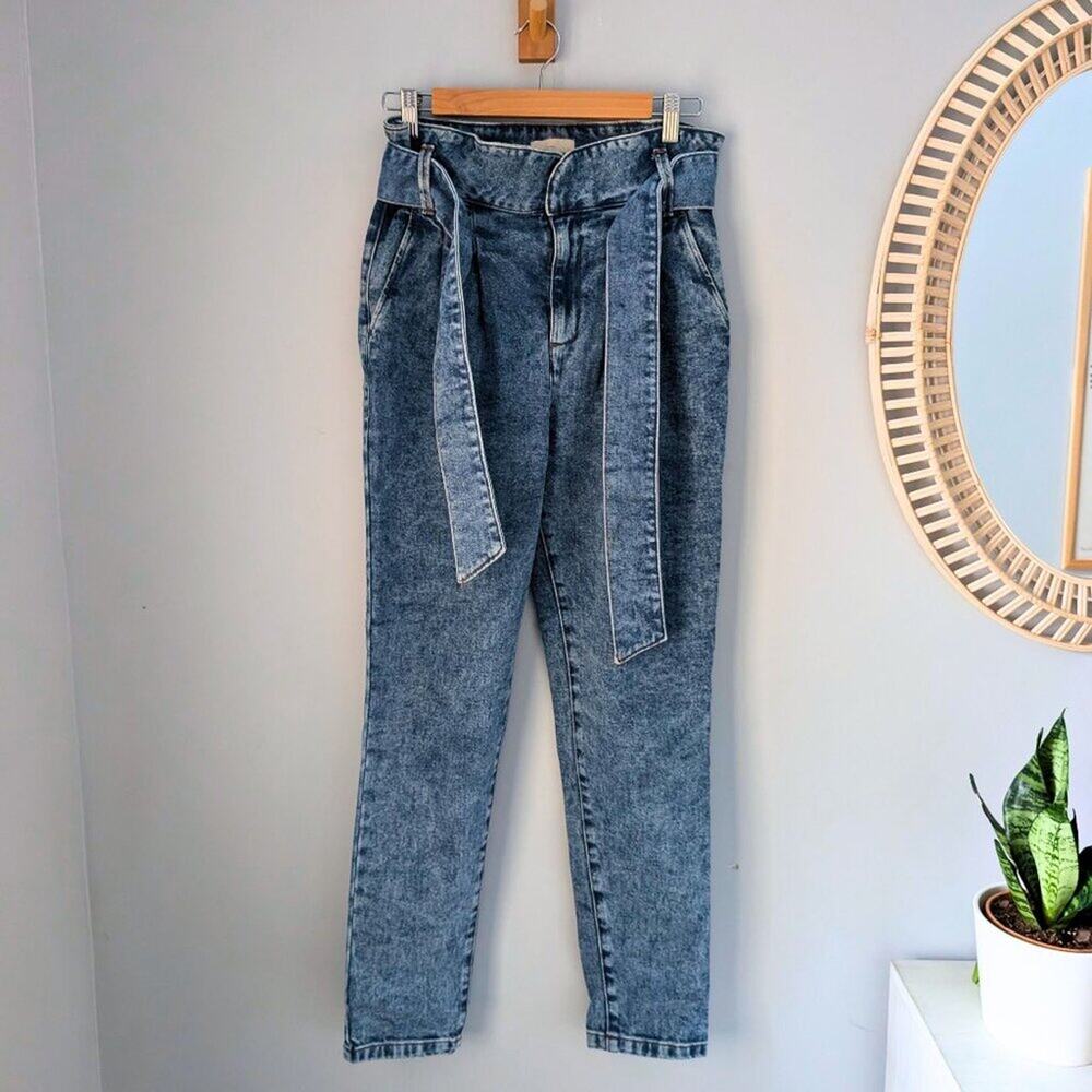 SEZANE Austin Jeans, paperbag waist, US 2/FR 34, bleached denim, EUC